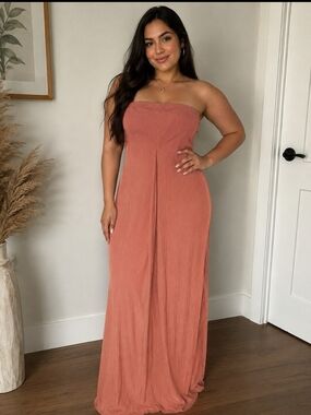 Heart & Hips Strapless Maxi Dress in Terracotta